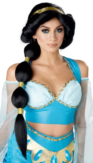 Womens Desert Princess Black Ponytail Costume Wig