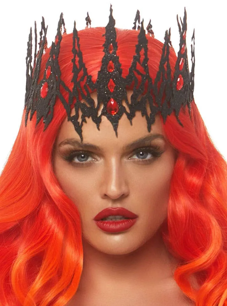 Womens Evil Queen Glittery Black Costume Crown