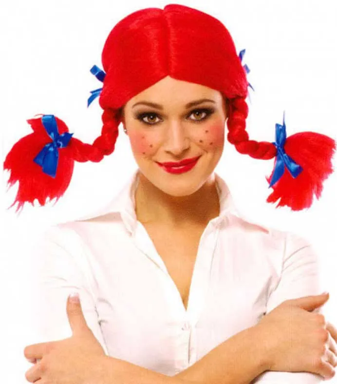 Womens Red Plaited Doll Costume Wig