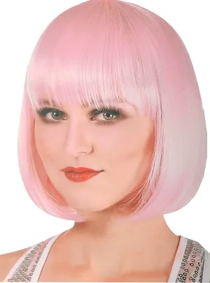 Womens Short Bob Pale Pink Costume Wig with Fringe