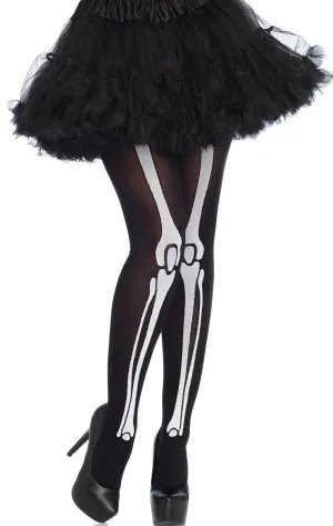 Womens Skeleton Bones Halloween Black Stockings