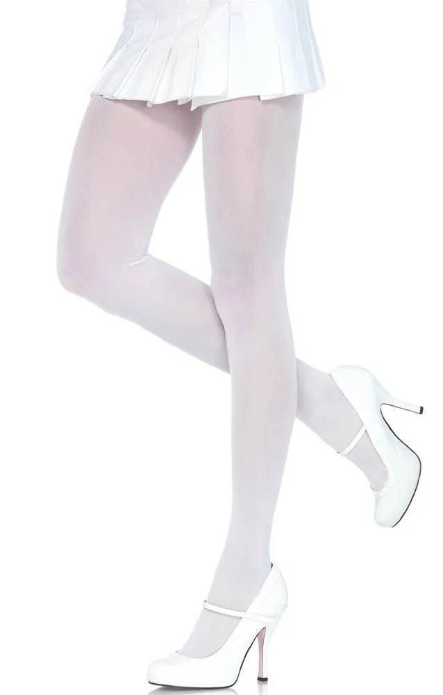 Womens White Full Length Opaque Pantyhose