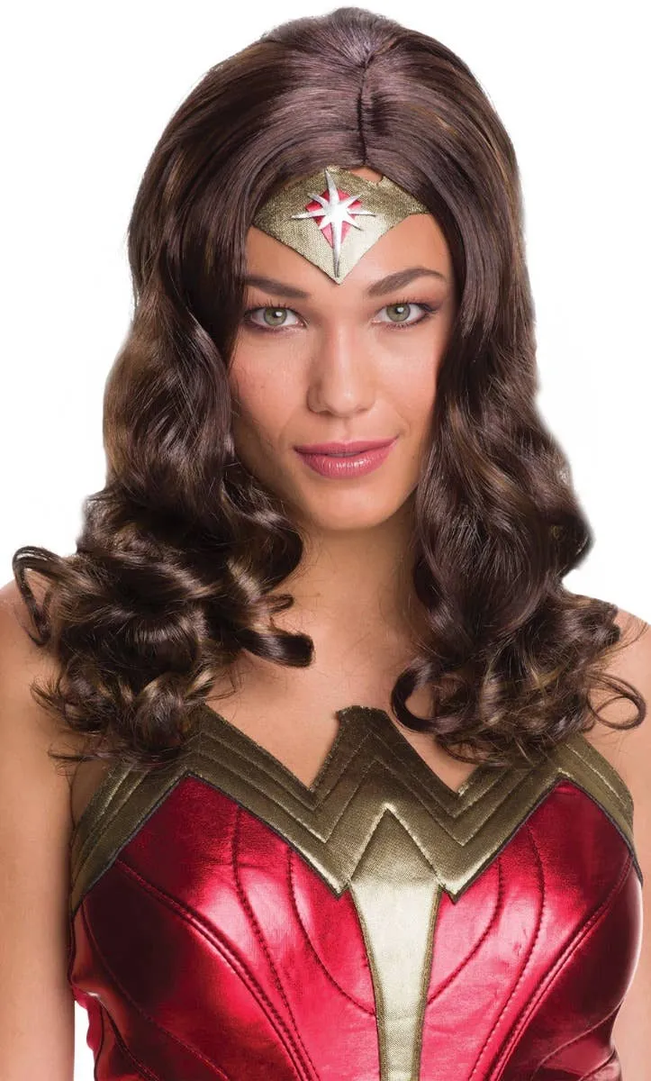 Wonder Woman Long Curly Brown Costume Wig