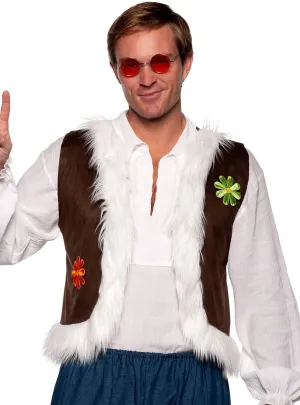 Woodstock Mens 1970s Hippie Costume Vest with Fur