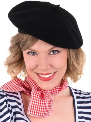 Wool Blend Black French Beret Costume Hat