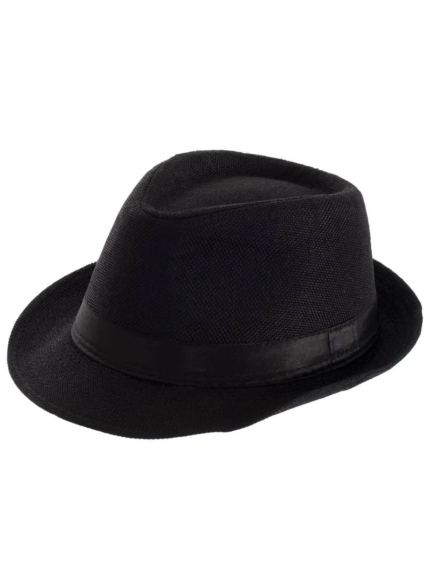 Woven Black 1920s Mens Fedora Hat
