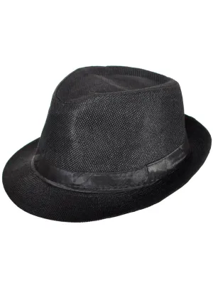Woven Black Canvas 20s Gangster Fedora Costume Hat