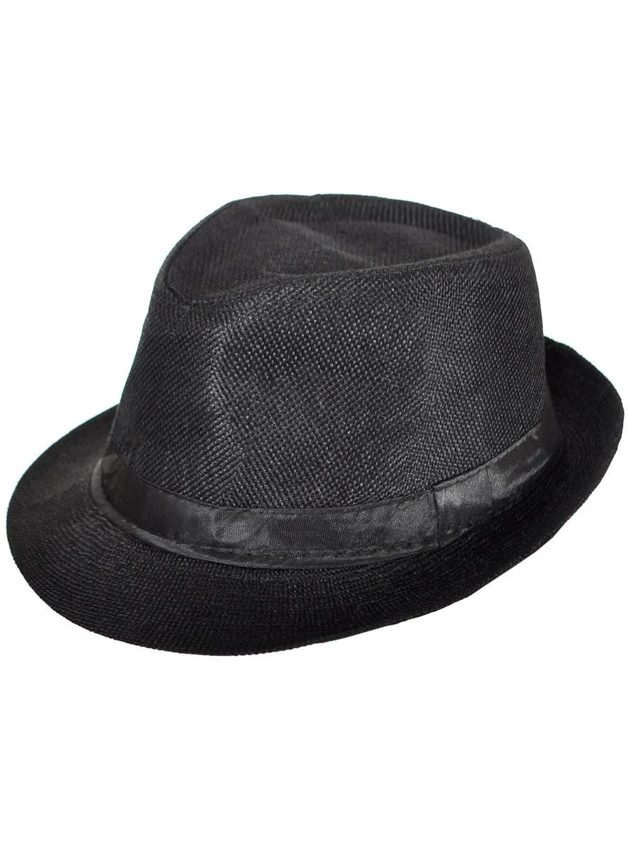 Woven Black Canvas 20s Gangster Fedora Costume Hat