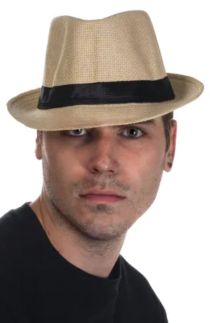 Woven Cream Straw Trilby Costume Hat