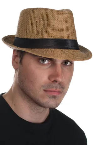 Woven Tan Straw Trilby Costume Hat