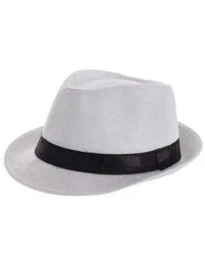 Woven White 1920s Mens Fedora Hat With Black Band