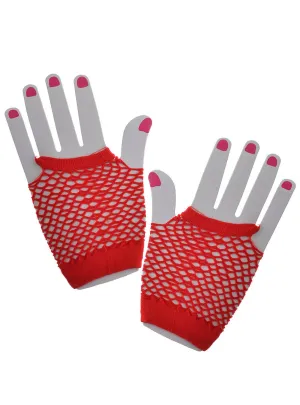 Wrist Length 80s Fingerless Red Fishnet Gloves