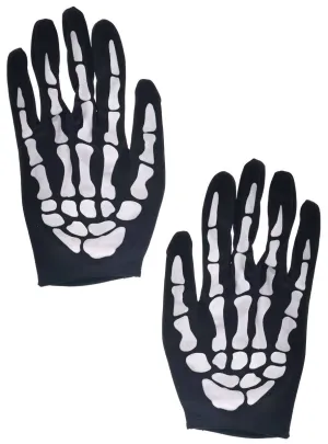Wrist Length Skeleton Print Halloween Costume Gloves