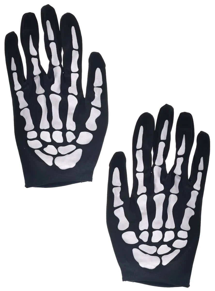 Wrist Length Skeleton Print Halloween Costume Gloves
