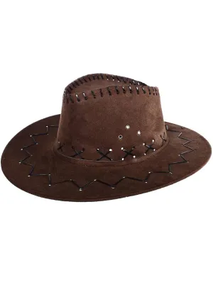 Yeehaw Brown Faux Suede Cowboy Costume Hat