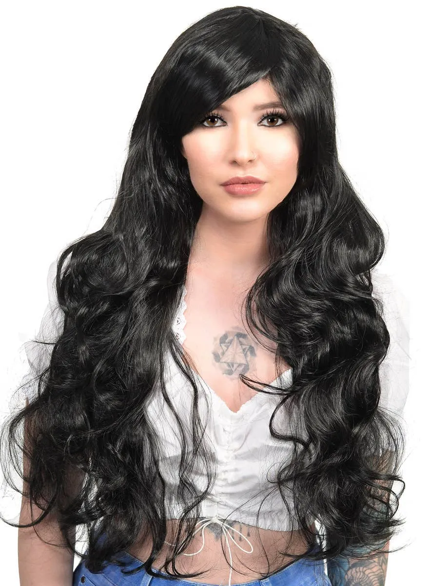 Zara Extra Long Curly Womens Black Costume Wig