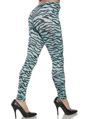 Zebra Print Blue and Black Womens 80s Leggings