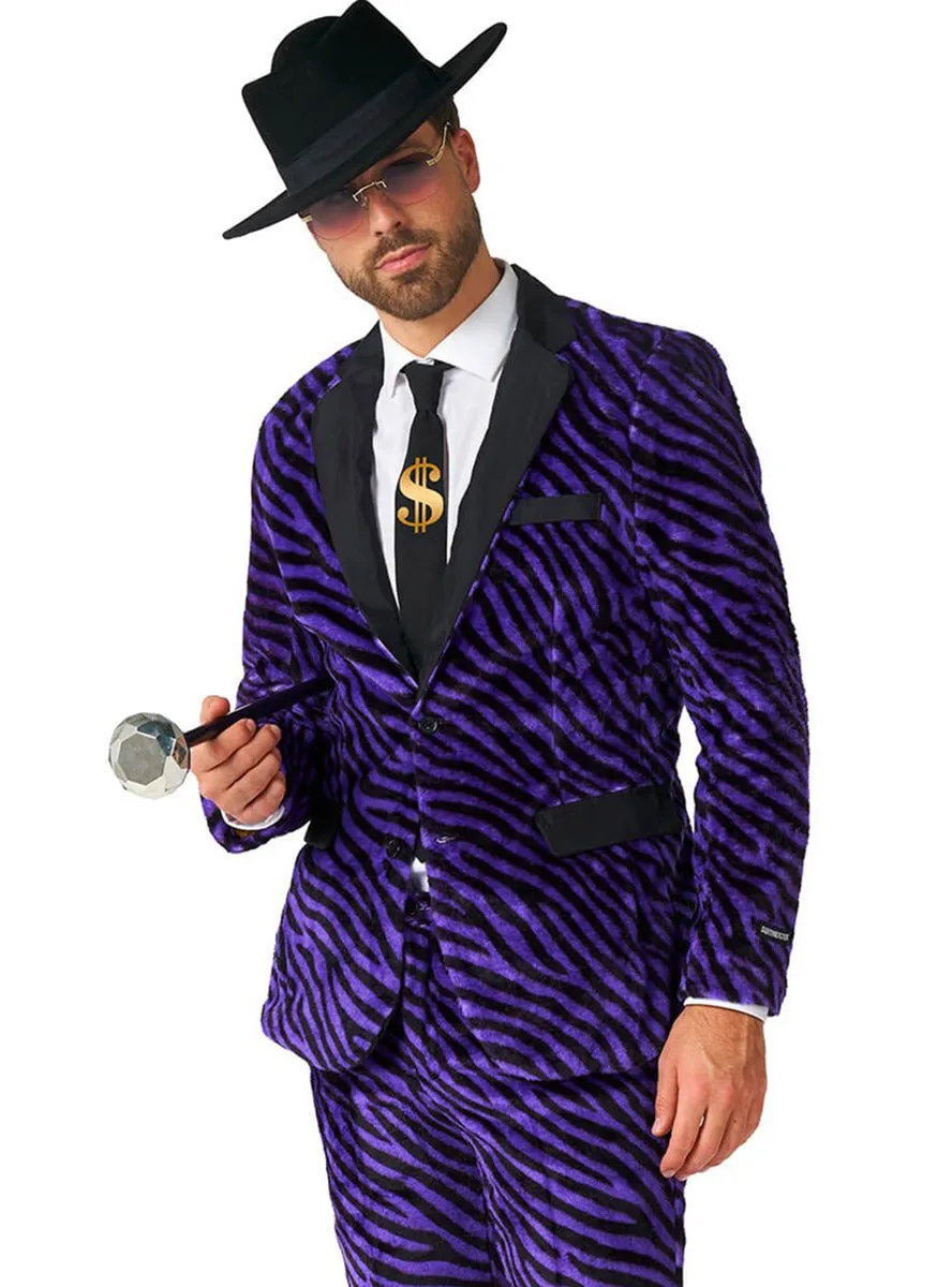 Zebra Print Mens Purple Pimp Costume Suit