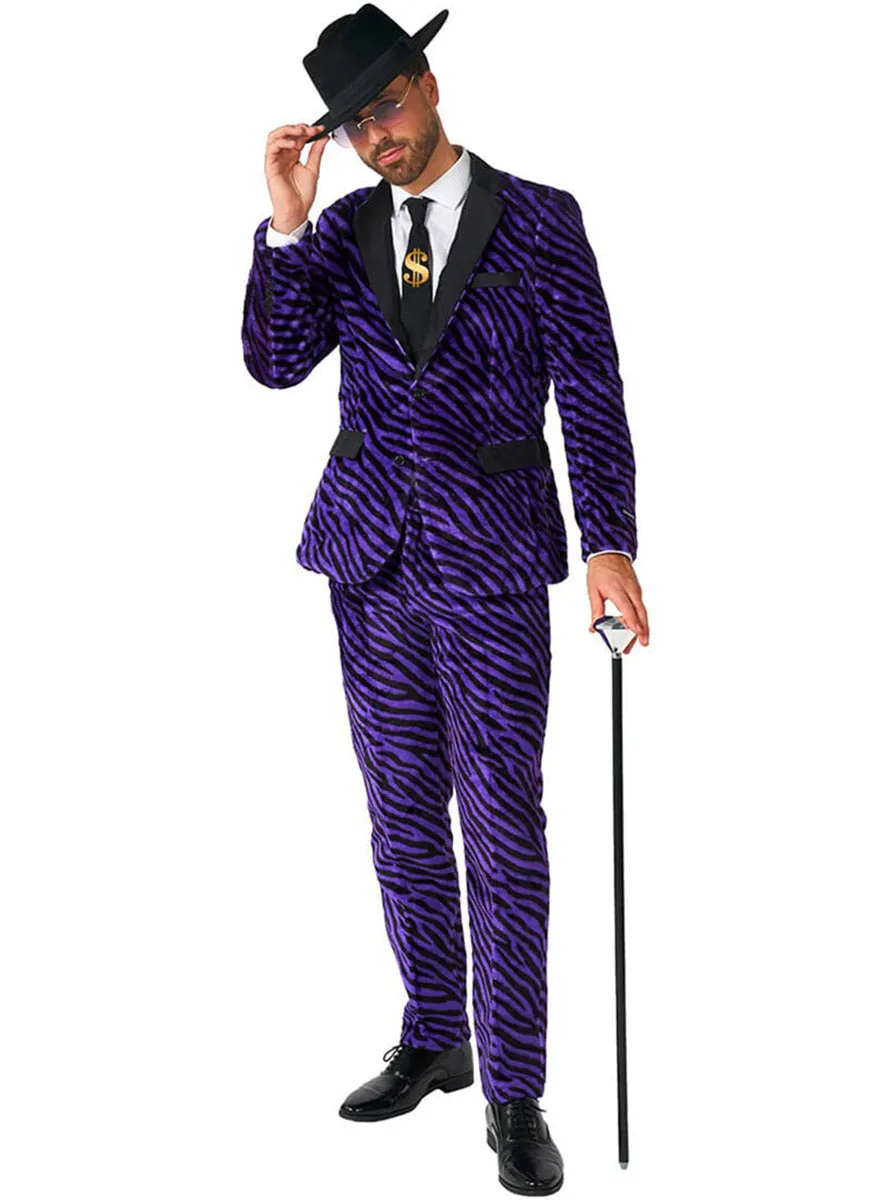 Zebra Print Mens Purple Pimp Costume Suit