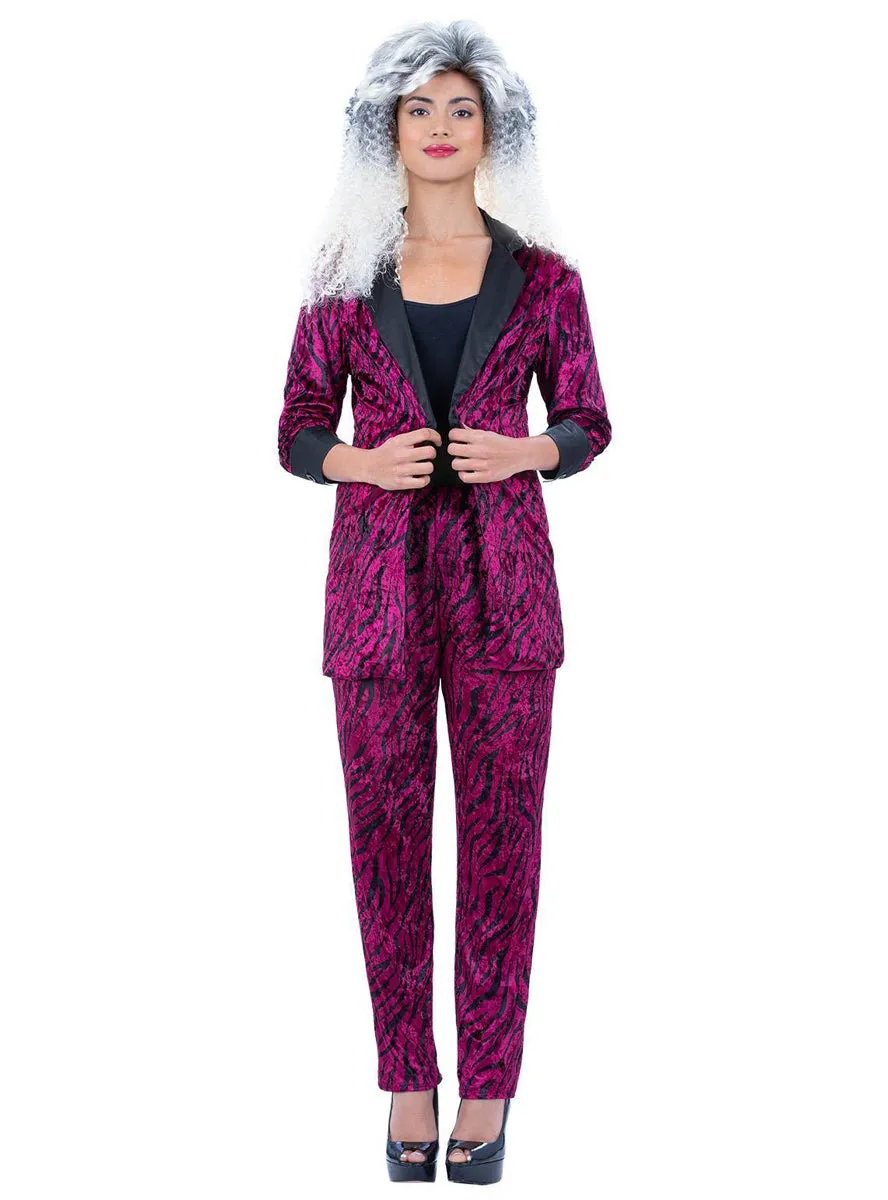 Zebra Print Womens Pink 1980s Power Suit Costume