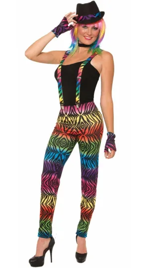 Zebra Striped Womens Rainbow Party Animal Leggings