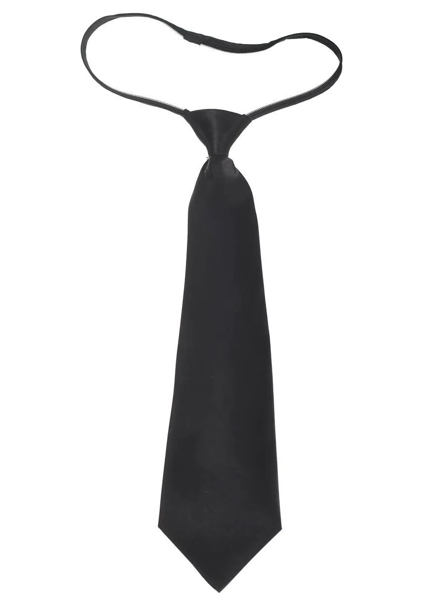 Zip Up Black Satin Neck Tie Costume Accessory