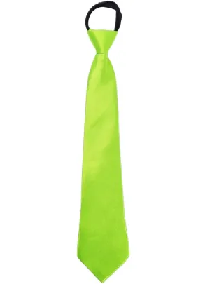 Zip Up Neon Green Satin Neck Tie Costume Accessory
