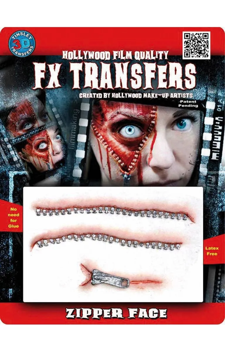 Zipper Face Hollywood Quality 3D FX Transfer Wound