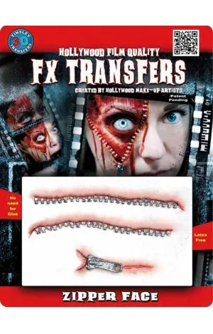 Zipper Face Hollywood Quality 3D FX Transfer Wound