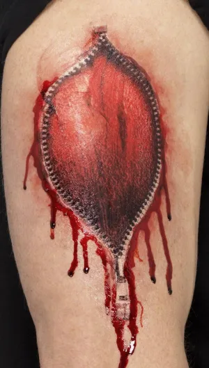 Zipper Ripped Skin Halloween Tattoo Transfer