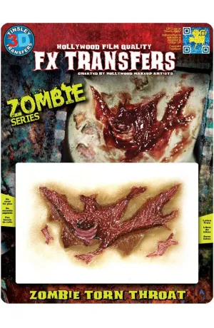Zombie Torn Throat Hollywood Quality 3D FX Transfer Wound