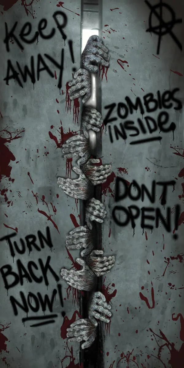 Zombies Inside Haunted House Halloween Door Cover