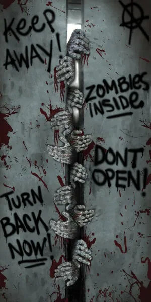 Zombies Inside Haunted House Halloween Door Cover